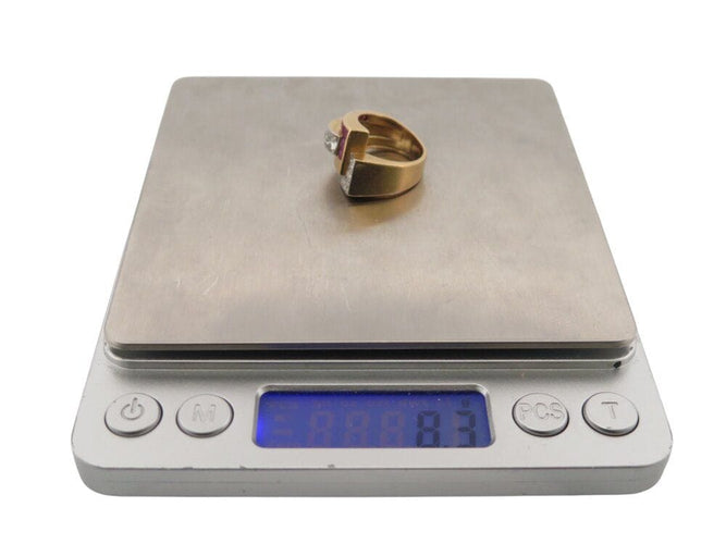 Bague 50 bague tank art deco sertie diamants 1.1ct rubis t50 en or jaune platine 8gr 58 Facettes 269295