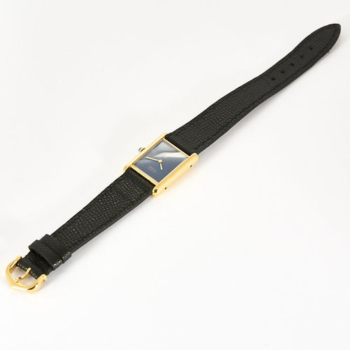 Montre Montre Cartier Modèle Tank Must en argent plaqué or cadran laqué bleu dit Lapis 58 Facettes