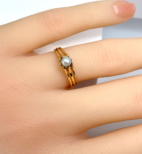 1900'ler civarı ince inci pembe altın yüzük 