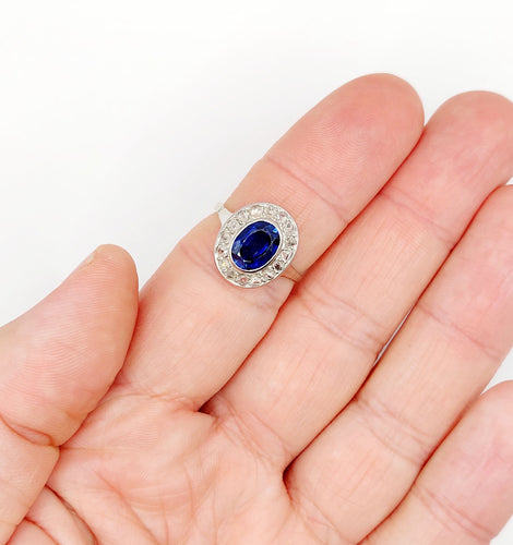 Bague 56 Bague pompadour or blanc et platine, saphir, diamants taille rose (circa 1910) 58 Facettes A04541