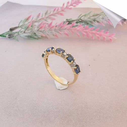 Bague 56.5 Bague Demi Alliance Saphirs Diamants Or 18 K 58 Facettes AA 1501