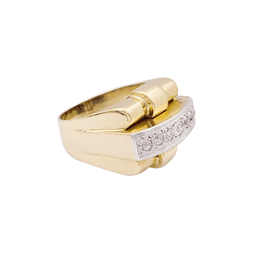 Bague 52 Bague Tank en or jaune, platine, diamants. 58 Facettes 34444
