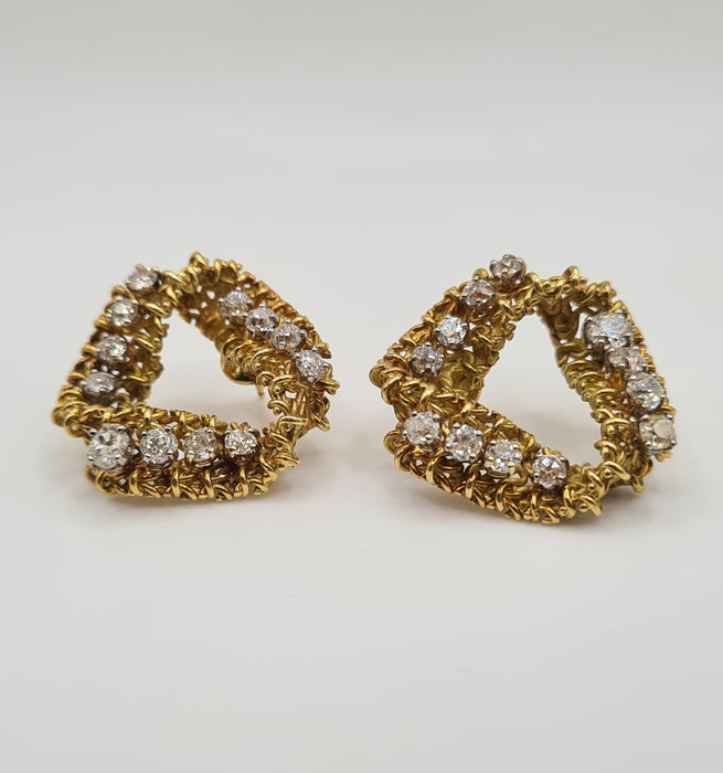 Pendientes de oro amarillo engastados con diamantes talla antigua