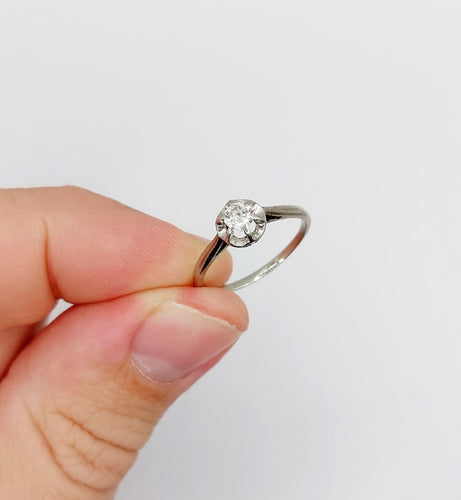 Bague 53 Bague solitaire art deco or blanc 18k diamant 0,22 carat (circa 1930) 58 Facettes A06143