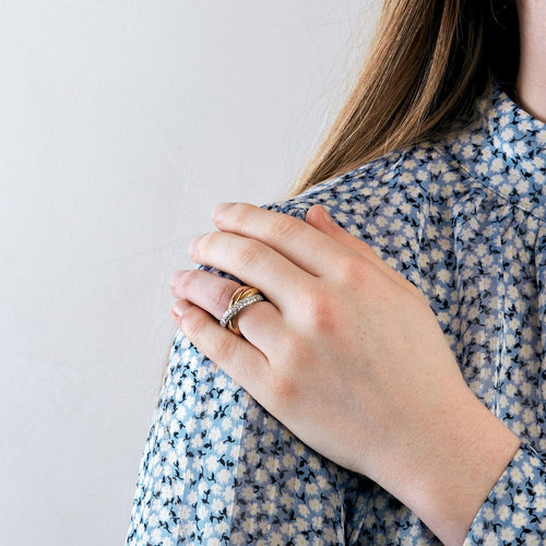 Bague 52 CARTIER - Bague Trinity 1 anneau pavé de diamants 58 Facettes