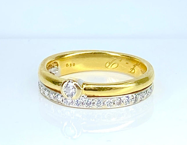 Bague 54 Bague solitaire / alliance or et diamants 58 Facettes AB637