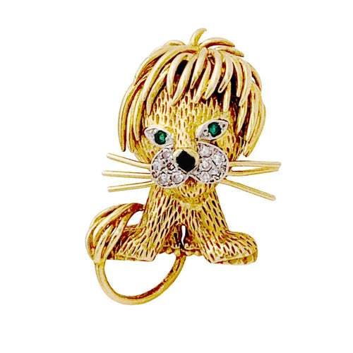 Boucles d'oreilles Clip Van Cleef & Arpels, "Lion Ebouriffé", deux ors, diamants, émeraudes, émail. 58 Facettes 35142