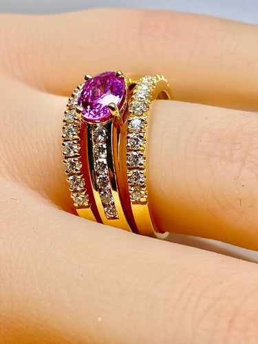 Bague 53 Bague jonc bandeau or jaune, saphir rose, diamants. 58 Facettes AB631