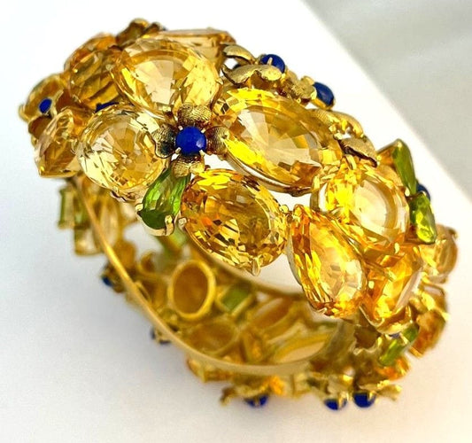 Bracelet Bracelet Style americain, or jaunet citrines, péridots et lapis lazuli 58 Facettes 175171