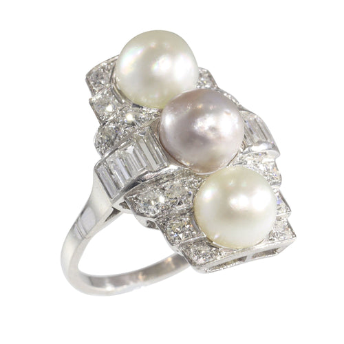 Bague 58 Glamour géométrique : une bague Art déco en diamant et perle 58 Facettes 22297-0116