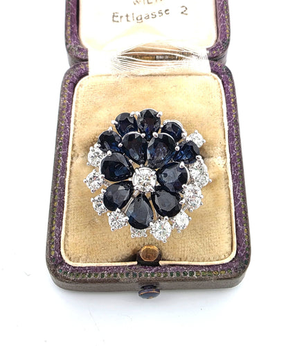 Bague 54 Bague en or blanc avec saphirs et diamants 58 Facettes