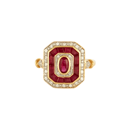 Ruby and diamond ring in yellow gold