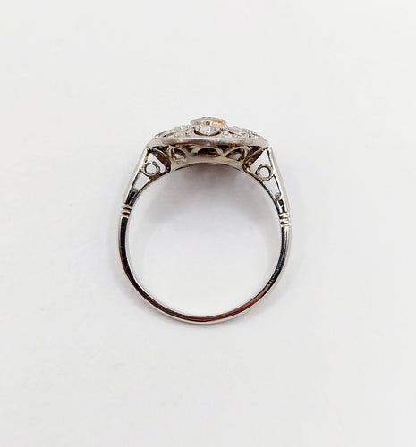 Bague 49 Bague cible Art Déco or blanc, diamants brillants et taille rose (circa 1920) 58 Facettes A06222