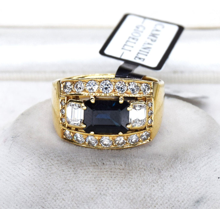 Bague 55 Bague en or jaune saphir diamants 58 Facettes