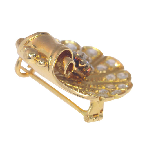 Broche Broche coquillage vintage antique en or 18 carats sertie de diamants taille rose 58 Facettes 23046-0125