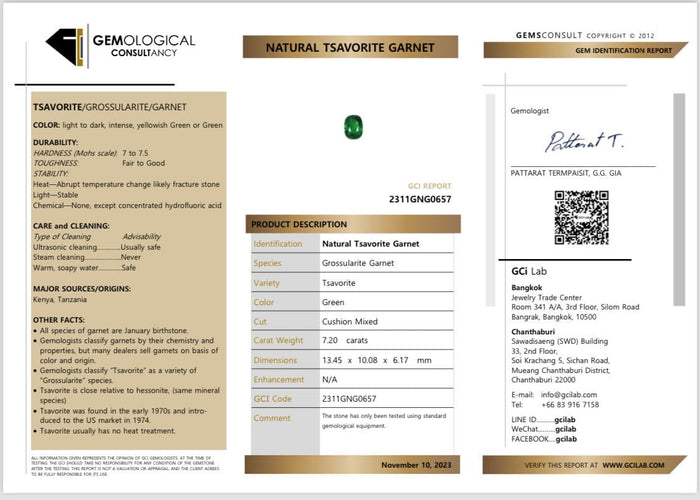Bague 53.5 Bague Tsavorite 7,20 carats et pavage de citrines 58 Facettes 7662 A