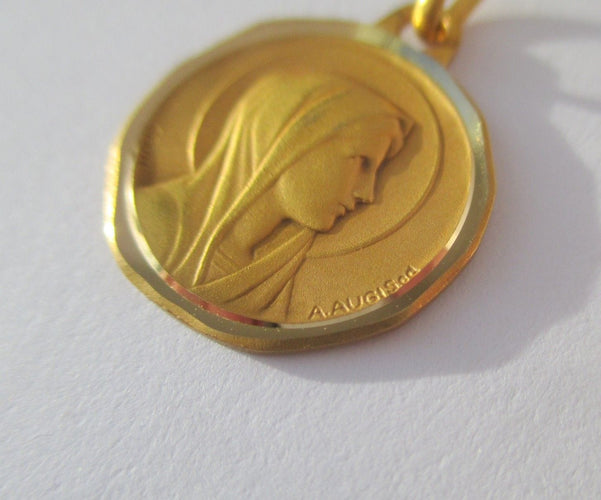 Pendentif Augis - Médaille pendentif Vierge et Bernadette vintage en or jaune 18 carats 58 Facettes