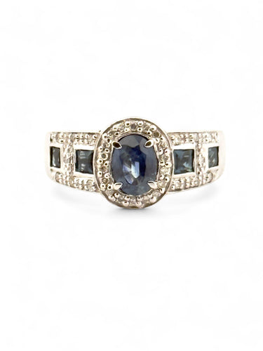 Bague 56 Bague en or blanc saphir et diamants 58 Facettes