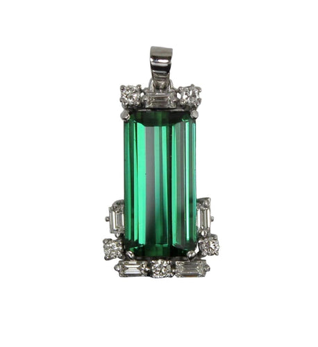 Pendentif Pendentif or blanc, Tourmaline Verte (+/-16 Ct) et diamants (+/-1 Ct) 58 Facettes