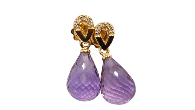 Boucles d'oreilles Boucles d'oreilles en or jaune, améthystes briolettes et diamants 58 Facettes 30346