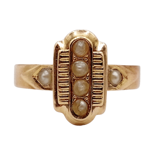 Bague 54.5 Bague marquise victorienne or rose ornée de perles dans une monture finement travaillée 58 Facettes A04592