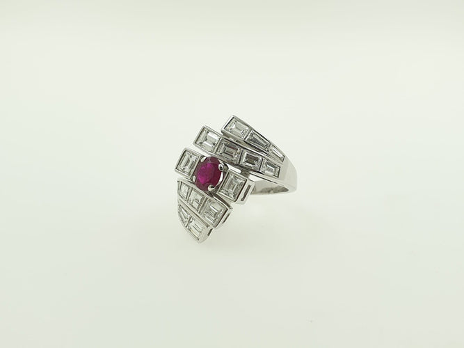 Bague 54 Bague or blanc rubis diamants 58 Facettes