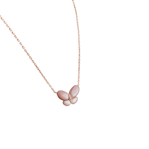Collier Collier pendentif papillon en or rose, nacre et diamants 58 Facettes 34390