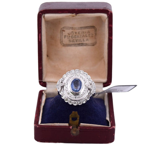 Bague 59 BAGUE OR BLANC - SAPHIR et DIAMANTS - ART DÉCO 58 Facettes