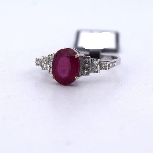 Bague 55 Bague Art déco en platine avec rubis et diamants 58 Facettes