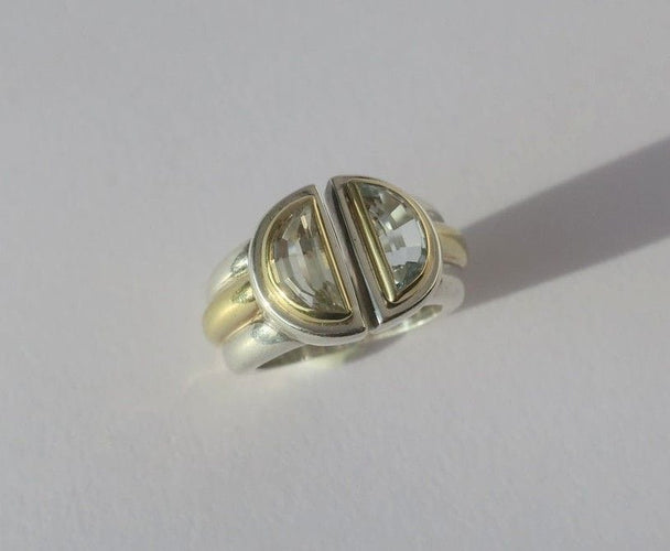 Bague 49 CHRISTOFLE - bague ‘Variations’ 1986 or jaune, argent, aigue marine 58 Facettes