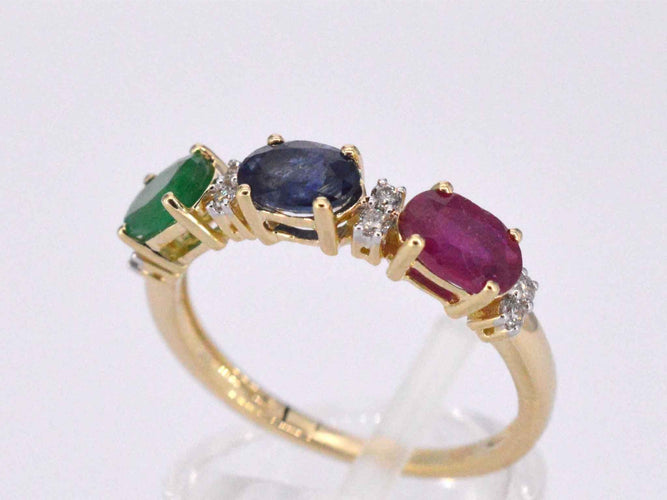 Bague Bague en or avec diamants et saphir, rubis, émeraude 58 Facettes 2129