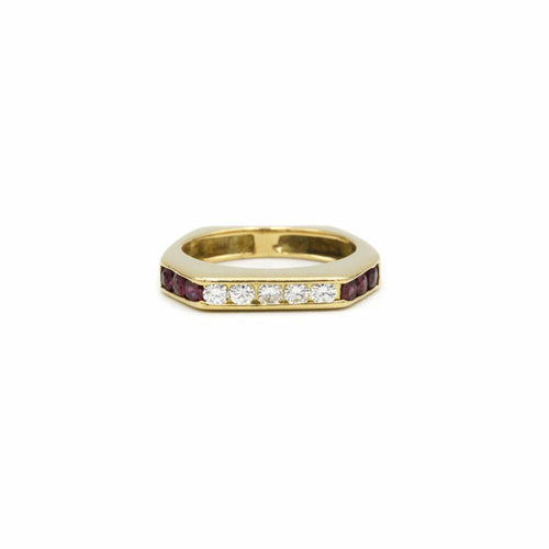 Bague 49 Triple bague Or jaune Diamants Emeraude Saphir Rubis 58 Facettes 240025R