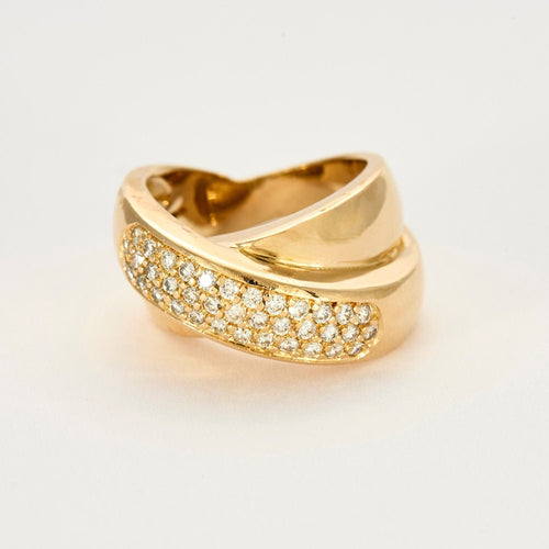 Bague 54 Bague croisée en or jaune et pavage de diamants 58 Facettes LJ10