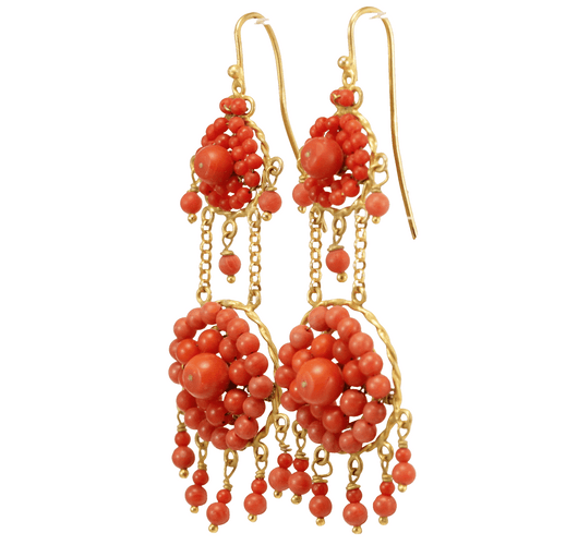Boucles d'oreilles Boucles d'oreilles antiques en or corail 58 Facettes 7668