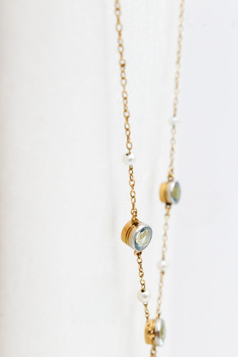 Antike Halskette aus Gelbgold und Platin, Aquamarinen und Perlen 