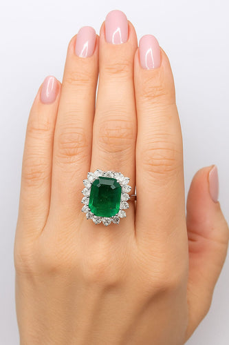 Bague Bague Cluster Émeraude Or Blanc et Diamants 58 Facettes