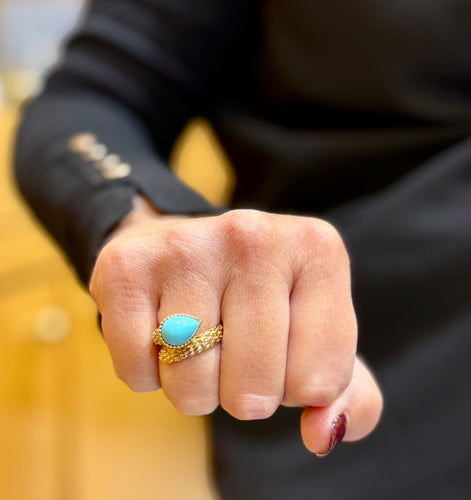Bague vintage BOUCHERON Serpent Bohème, or et turquoise