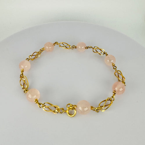 Bracelet Bracelet en or jaune orné de quartz rose, un bijou d'une beauté exceptionnelle. 58 Facettes 2508034