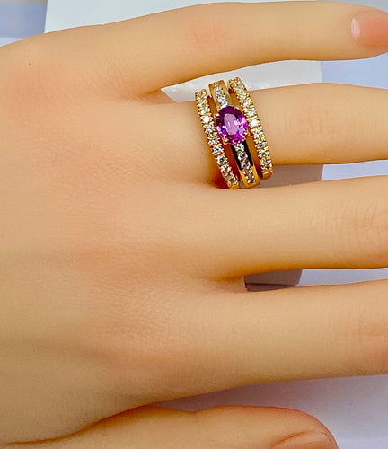 Bague 53 Bague jonc bandeau or jaune, saphir rose, diamants. 58 Facettes AB631