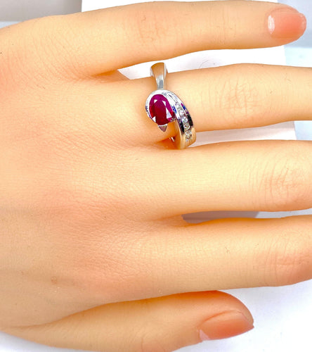 Bague 53 Bague or blanc rubis diamants 58 Facettes AB645
