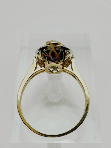 Bague 55 Bague en or jaune sertie d'un saphir bleu et de diamants, avec des accents en platine 58 Facettes 50356