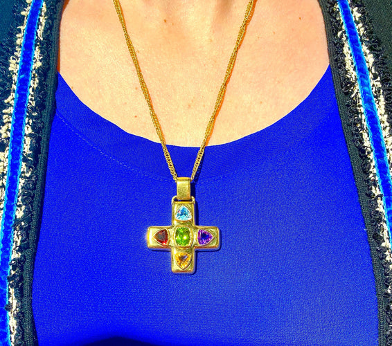 Pendentif Croix en or 18 carats en pierres semi-precieuses 58 Facettes AB165