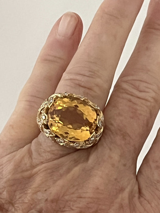 ARFAN geelgouden citrien diamanten ring