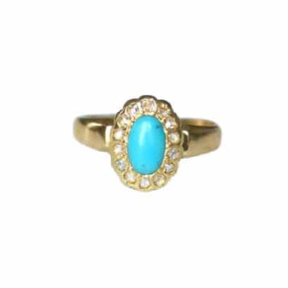 Bague 47 Ancienne Bague Marguerite Or Jaune, Turquoise, Diamants 58 Facettes