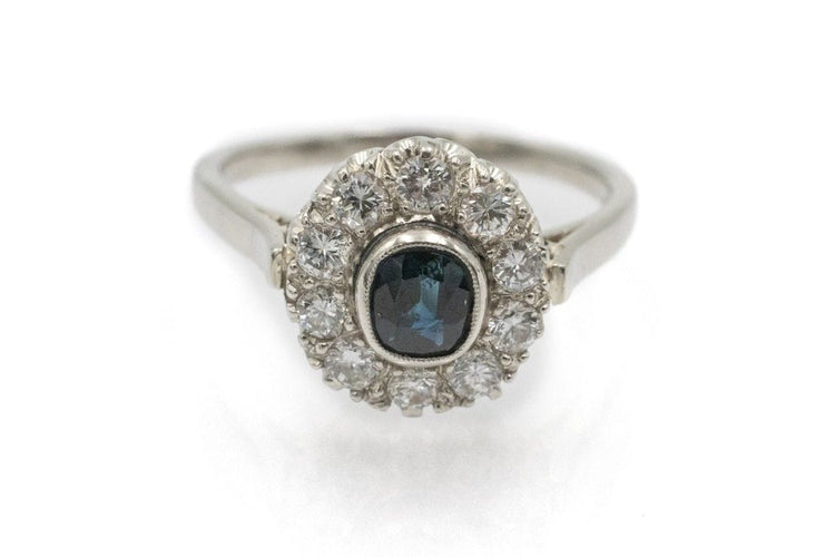 Bague 58 Bague en or blanc, saphir et diamants, milieu du XXe siècle 58 Facettes 11385