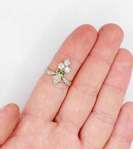 Bague duchesse Art Déco or rose, platine, 1,10 carat diamants et émeraudes 58 Facettes A06228