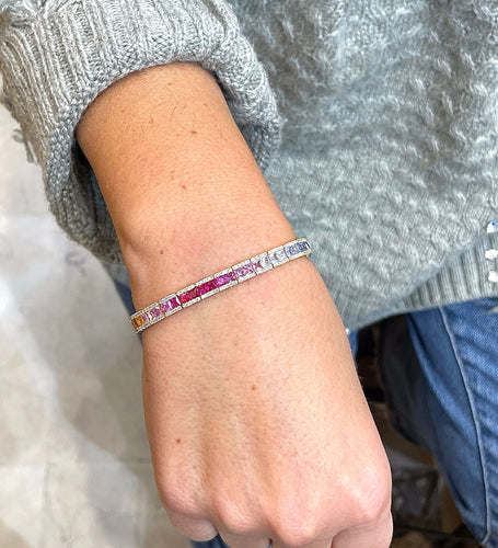 Bransoletka tęczowa ze złota żółtego z szafirami i diamentami