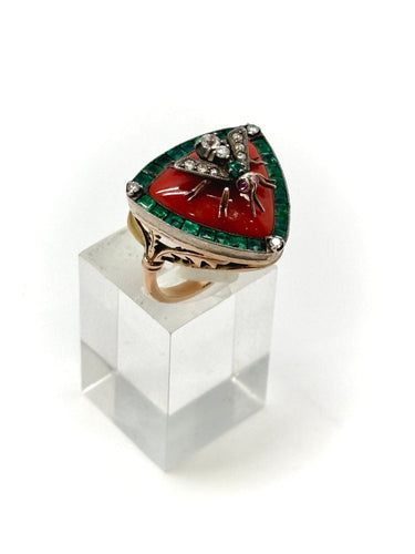 Bague 53 Bague ancienne abeille corail diamants 58 Facettes M9101