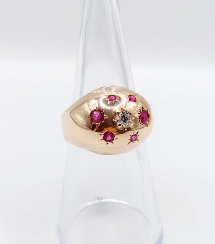 Bague 53 Bague dôme bombé art déco en or rose et diamant et rubis 58 Facettes A05230