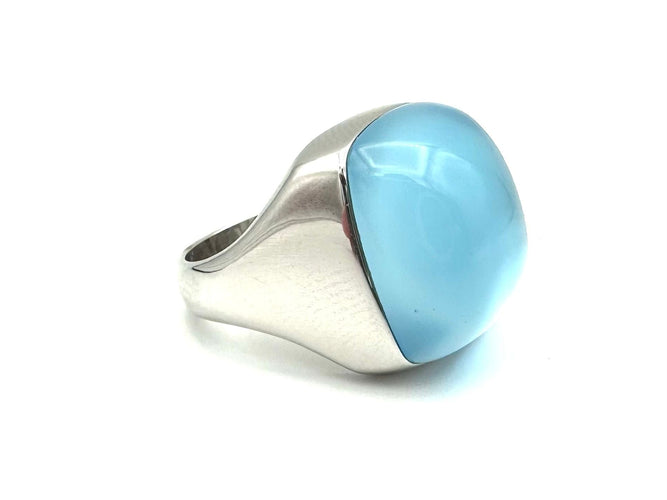 Bague ROBERTO COIN. Bague or blanc 18K et topaze bleue 58 Facettes